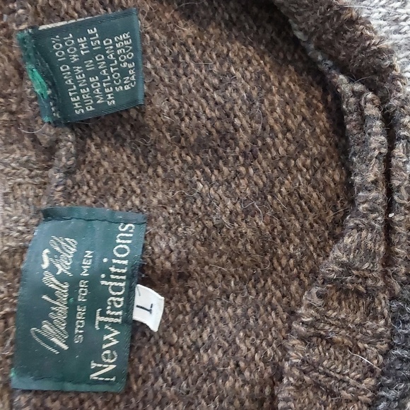 New Traditions- Mens Brown Argyle! 100% Shetland Wool Sweater Vintage Sz.Large - Picture 5 of 8